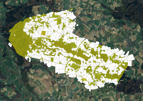 Exemple de territoire enquêté par Phyto-Explorer et les parcelles agricoles associées